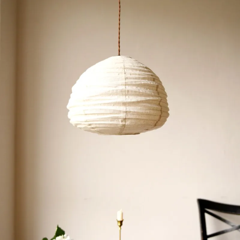 

Japanese Minimalist White Sphere Pendant Light LED Fabric Lampshade Living Room Bedroom Teahouse Study Cafe Ceiling Hanging Lamp
