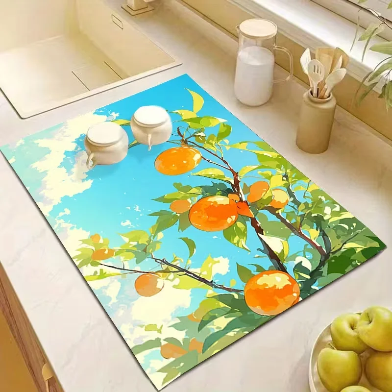 Cartoon Lime Slice Dish Drying Mat Fresh Citrus Fruit Pattern Kitchen Counter Pad Cup Tableware Draining Decor Mat for Sink Side