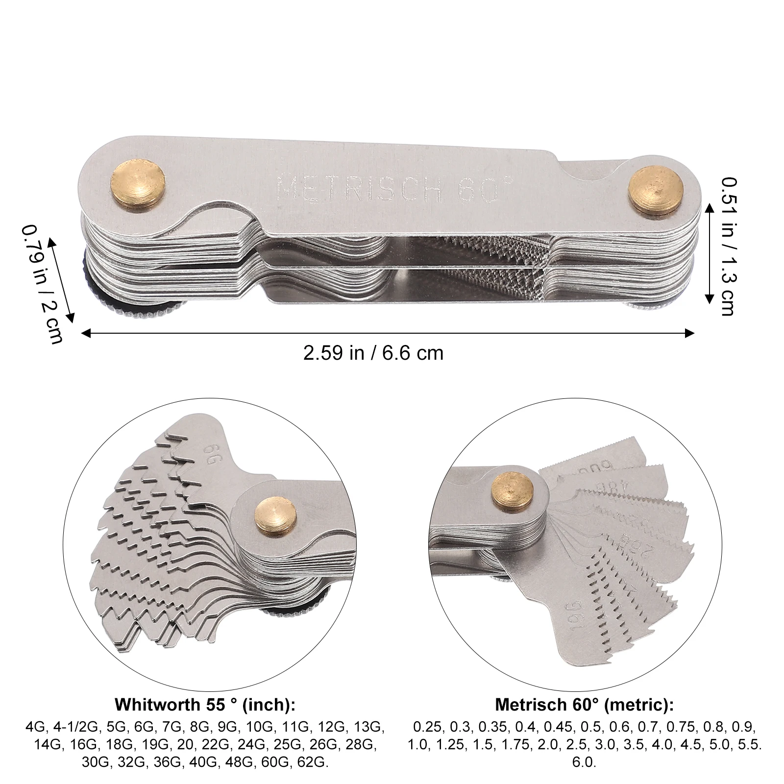

Professional Stainless Steel Thread Gauge Screw Pitch Measuring Tool Metric Inch Thread Test Tool for Lathe Use