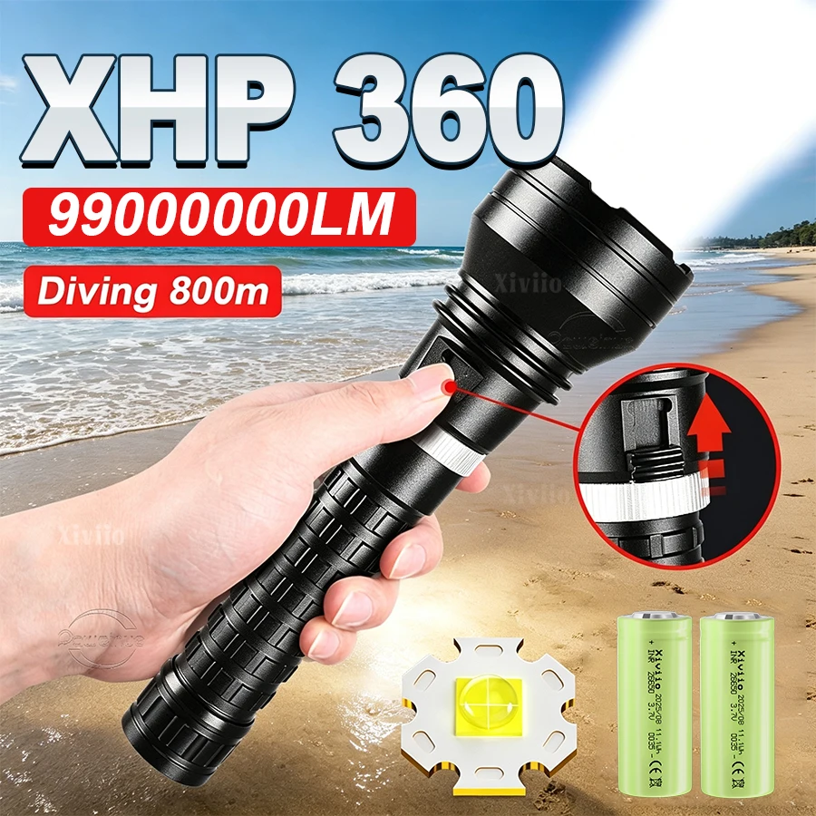99000000ルーメン-xhp360-ダイビング懐中電灯磁気スイッチシングルモード強力な光-ipx8-プロフェッショナル防水水中トーチ