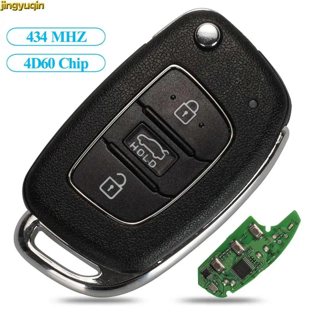 

Jingyuqin Remote Flip Car Key Control 433.95/434Mhz 4D60 For Hyundai Verna RKE-4F30 2015DJ2837 Original Factory 3 Button