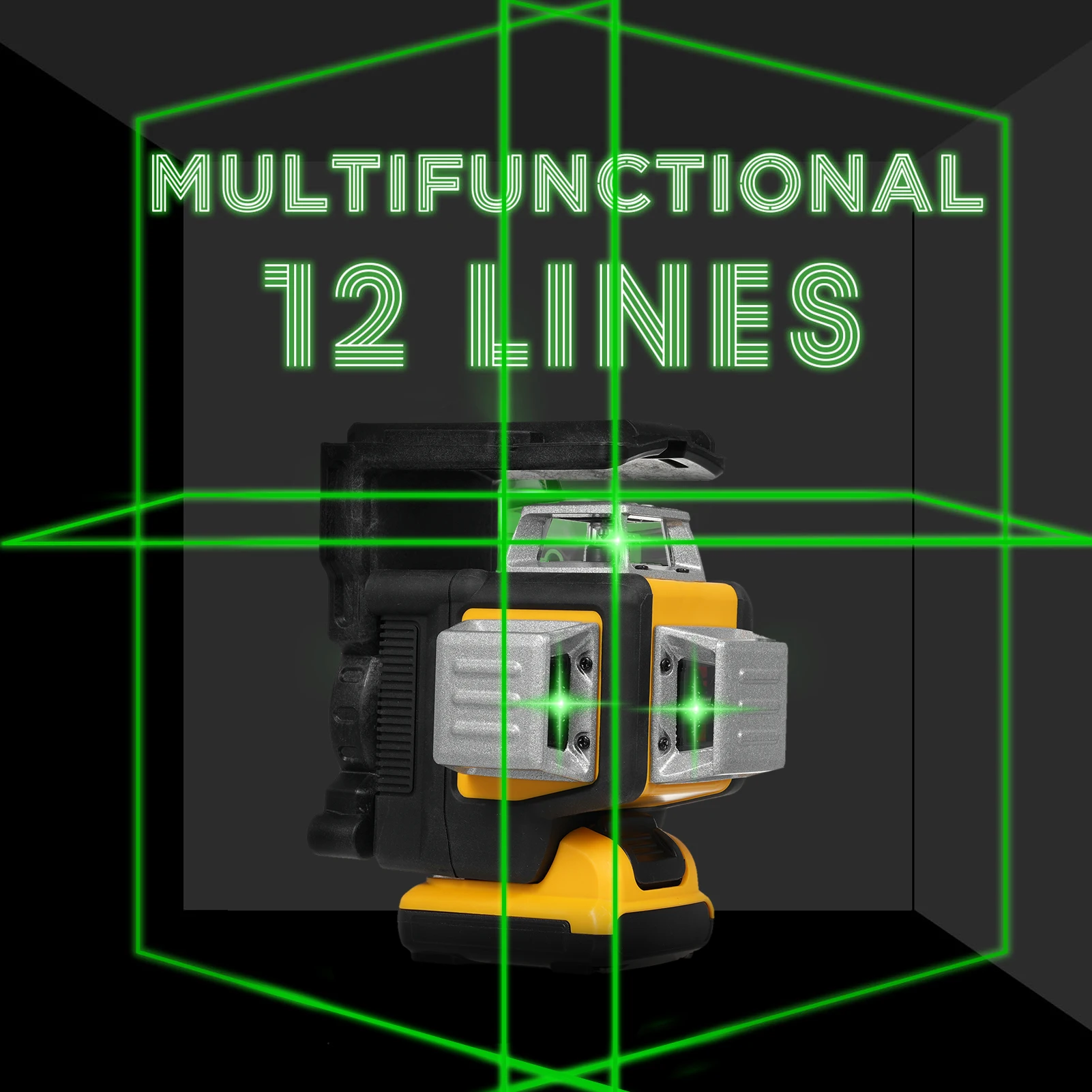 12 خطًا مستوى ثلاثي الأبعاد التسوية الذاتية 100 قدم خارجي قوي في الداخل مستوى خط شعاع أخضر 3x360 °   أداة المستوى الرأسي الأفقي لـ Con