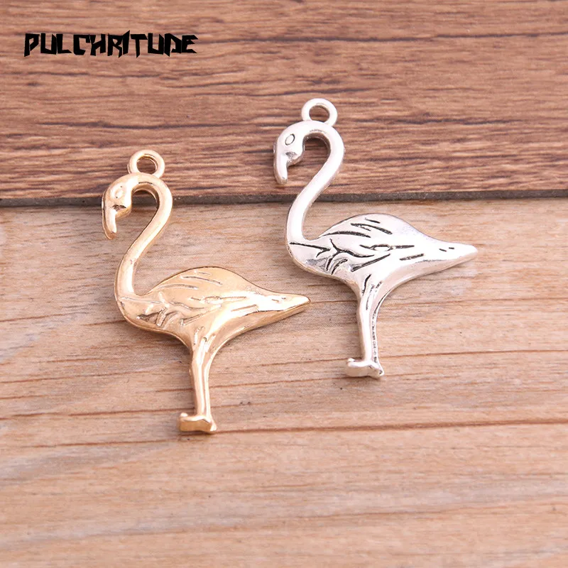 8PCS 25*40mm New Product Two Color Flamingo Charms Animal Pendant Jewelry Metal Alloy Jewelry Marking