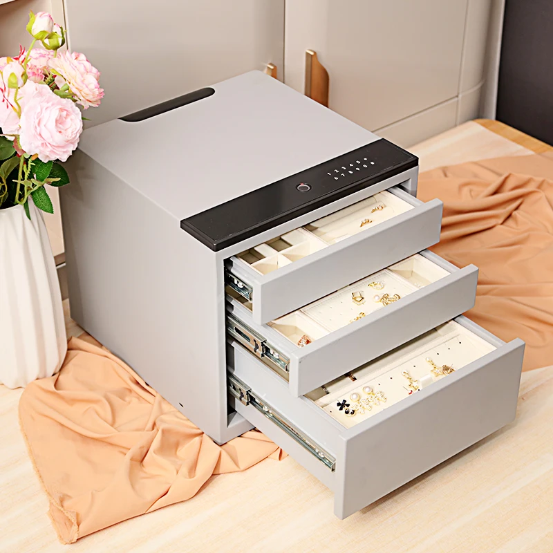 Custom Logo Biometric Jewelry Safe All-Steel Security Cabinet with Fingerprint & PIN Lock Anti-Theft Drawers for Home/Office