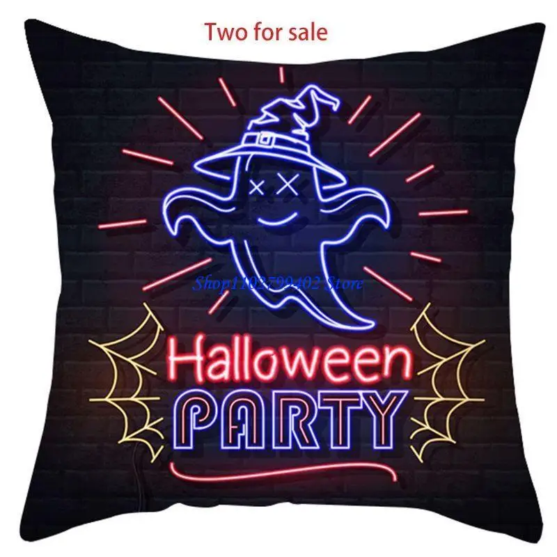 547F 2Pcs/Set Halloween Party Throw Pillow for Case Spiderweb Skull Pumpkin Sign Printed Polyester Cushion Co