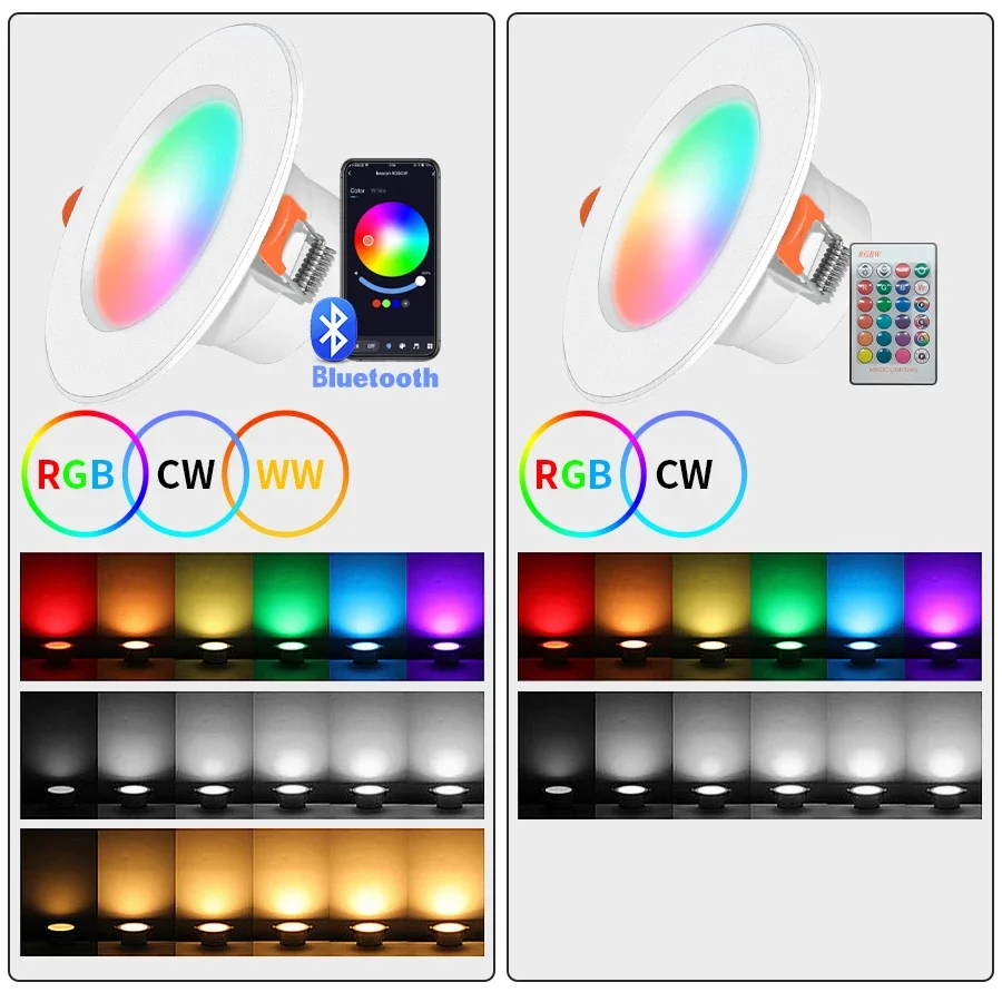 RGB Tuya Bluetooth LED Downlight 10W 15W RGB Dimmable LED Light Smart Life APP Remote Control Lamp For Living Room Bedroom