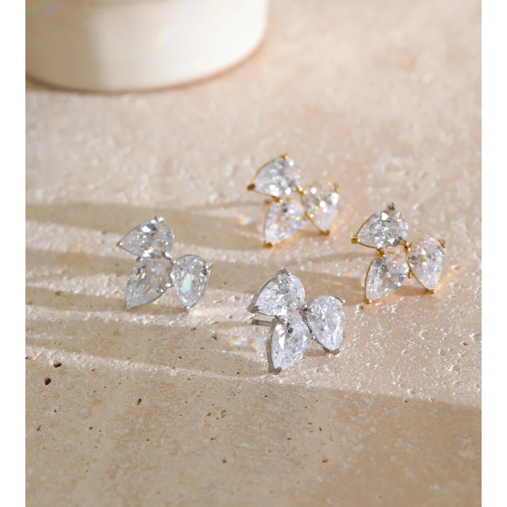 Yhpup Stainless Steel CZ Flower Stud Earrings High Quality Shiny Cubic Zirconia Fantasy Prom Jewelry Accessories