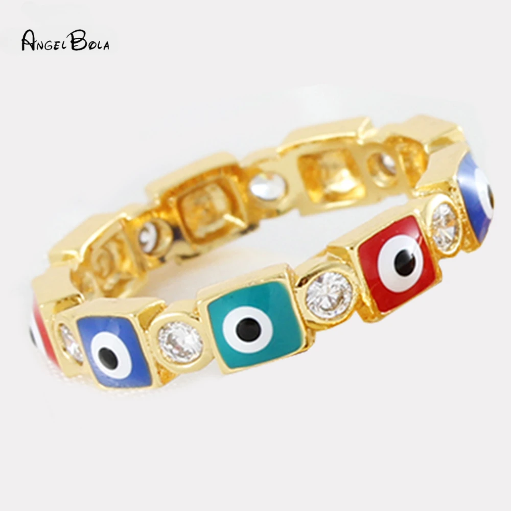 Gothic Rainbow German Eye Rhinestone Filled Women  Men Unisex Retro Mini Finger Ring Jewelry Wholesale