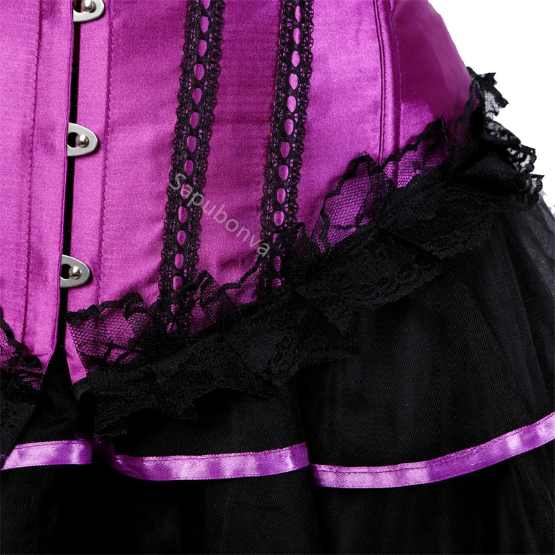 Sapubonva Corset Bustier with Lace Up Trim Satin Corsets Overbust Costumes Ladies Shaper Victorian Corset Top Blue Yellow Red