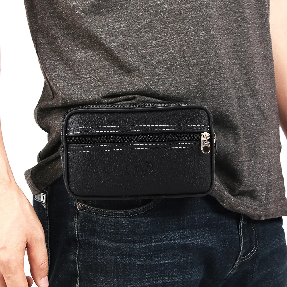 Male Pure Color Mobile Phone Holder Zipper Outdoor Jogging Sports Running Bag Double Layers Card Holder Soft Waist Packs