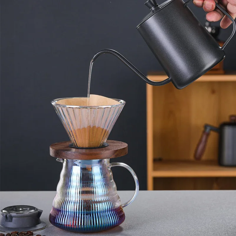 Pour Over Coffee Dripper With Wood Stand V02 Coffee Dripper Coffee Server Coffee Maker Brewing Cup Glass Pour Over Coffee Set