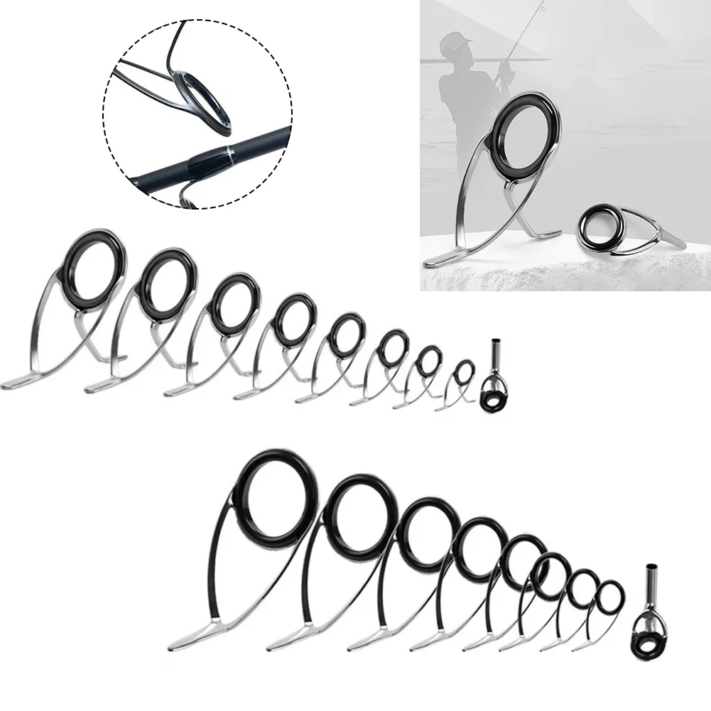 9pcs Fishing Rod Top Ring Tip Eye Guide Repair Building Stainless Kit Set DIY Fishing Pole Tip Repair Rod Tip Accessories