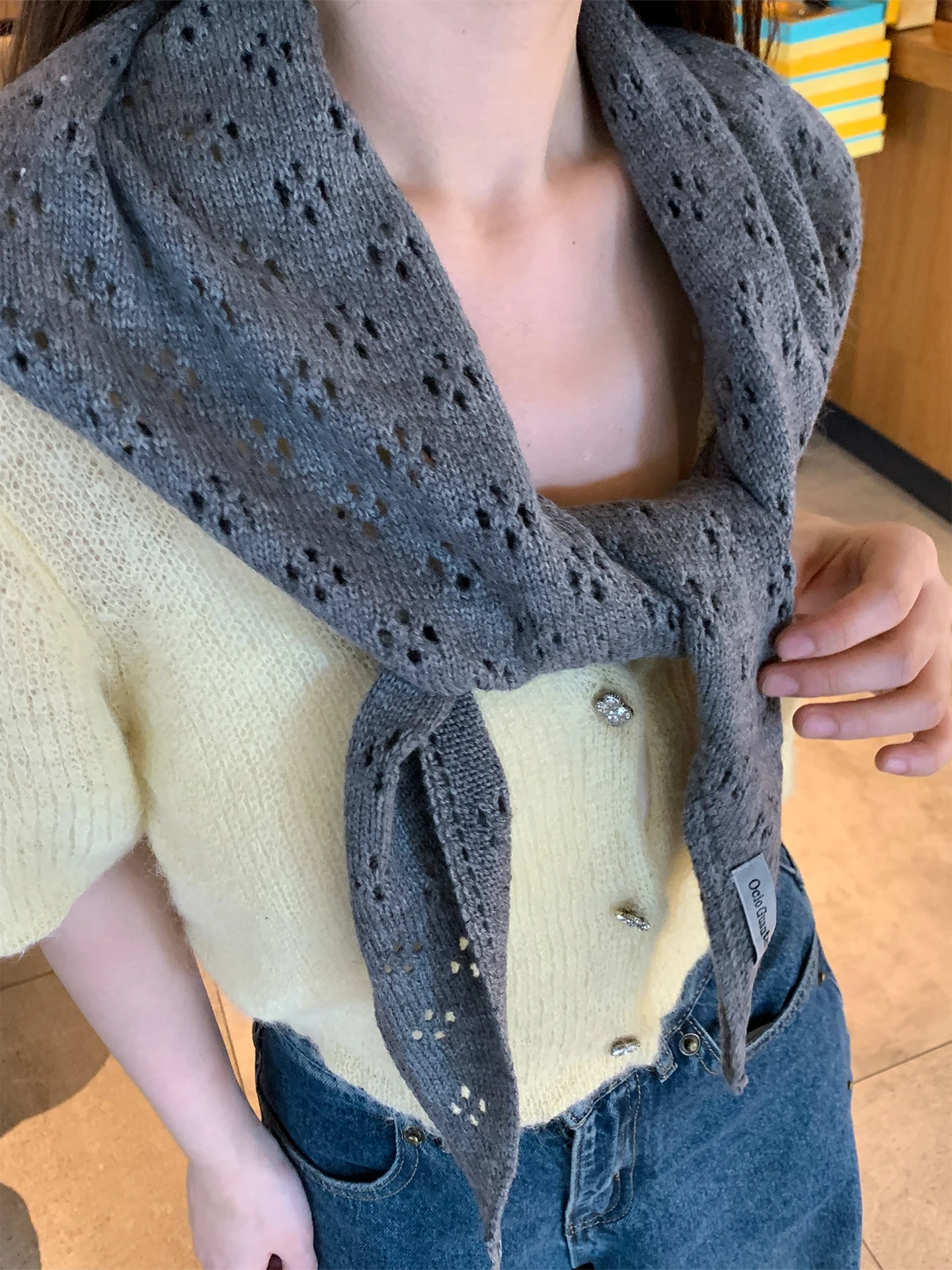 Korean Style  Color Hollow  Scarf Shoulder Pad Women's Outerwear Autumn High-End Feeling Neck Protection Butt Cu...
