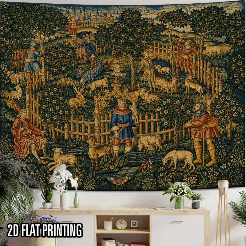 Vintage English Country Scene Tapestry Wall Hanging Decorative Art for Living Room Bedroom Nursery