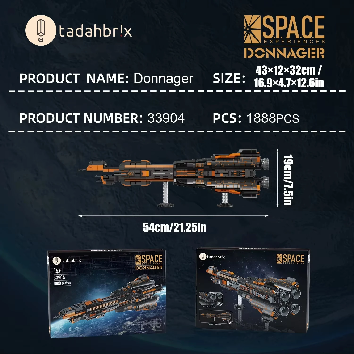 

1888PCS Donnager Space Boundless Donnagel class Battleship Spaceship Star Destroyer Assembly Building Blocks Toy MOC Model