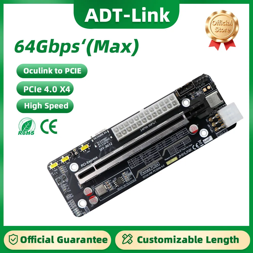 

F2D PCIE 4.0 X4 Motherboard Oculink Graphics Dock Development Board 64G SFF8612 to PCIE External Expansion Board 8611