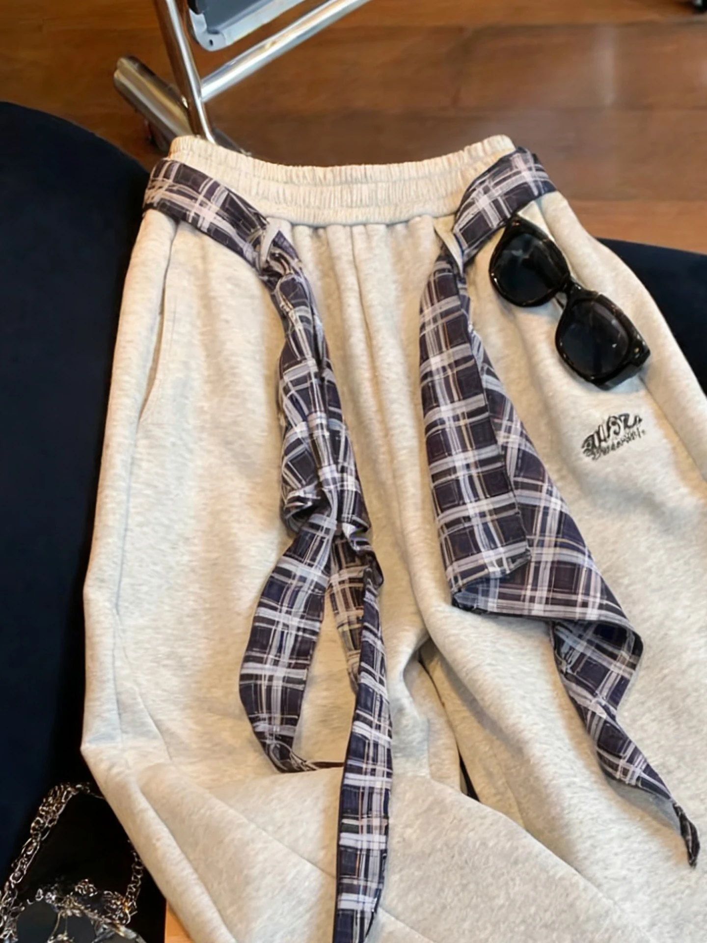 Pantalon décontracté à carreaux rétro américain avec ceinture, pantalon ample à jambes larges pour hommes et femmes, printemps automne, tendance, jambe droite décontractée...