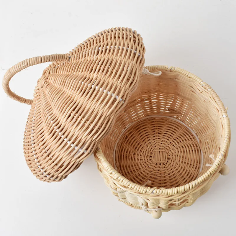 Rattan Woven Mushroom Basket Bohemian Portable Straw Storage Boxes Outdoor Vacation Picnic Baskets Kids Toy Sundries Organizer