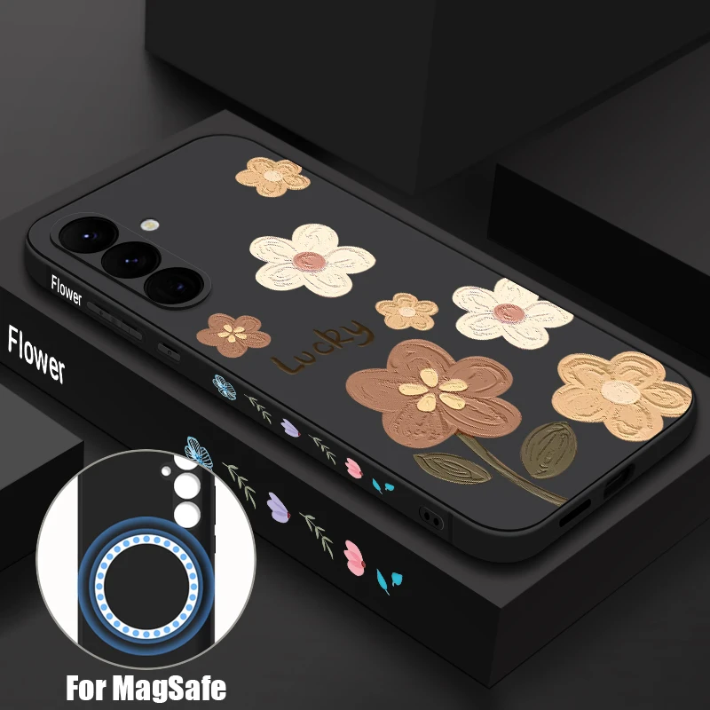 Magnetic Cartoon Lucky Flower Print Case For Samsung Galaxy S26 S25 Ultra S24 S23 FE S22 Plus S21 Built-in Metal Plate Cover