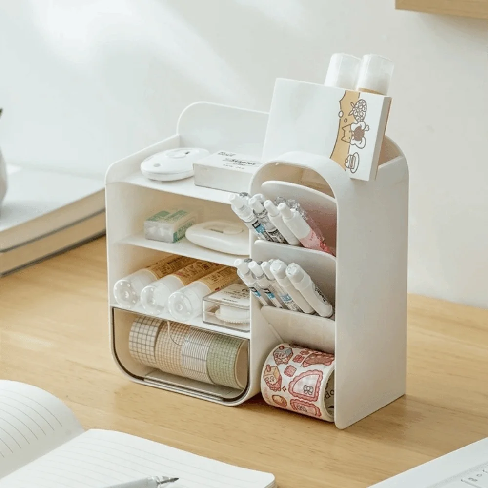 Large Capacity Pen Holder Storage Box Multi-Layer Thickened Cosmetics Storage Box Slanted Insert Plastic Storage Shelf Student