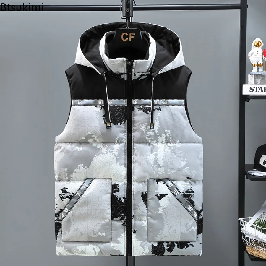 Plus Size 8XL Men's Camouflage Thicken Hooded Vests Winter Warm Sleeveless Down Cotton Vest Jacket Male Outdoor Casual Waistcoat