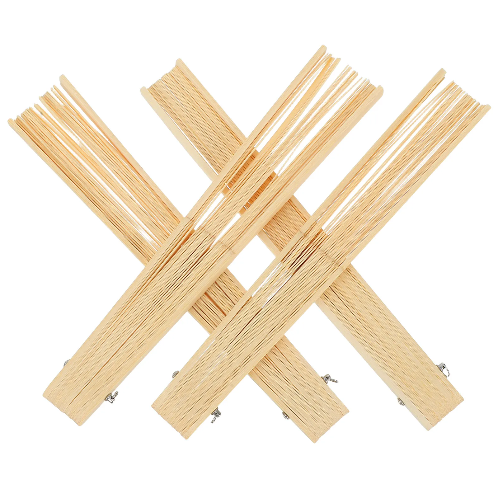 4pcs DIY Hand Fan Frame Unfinished  Japanese Bamboo Folding Fan Craft Kit for Home Decor Party Wedding Beige with Gold Nail Acce