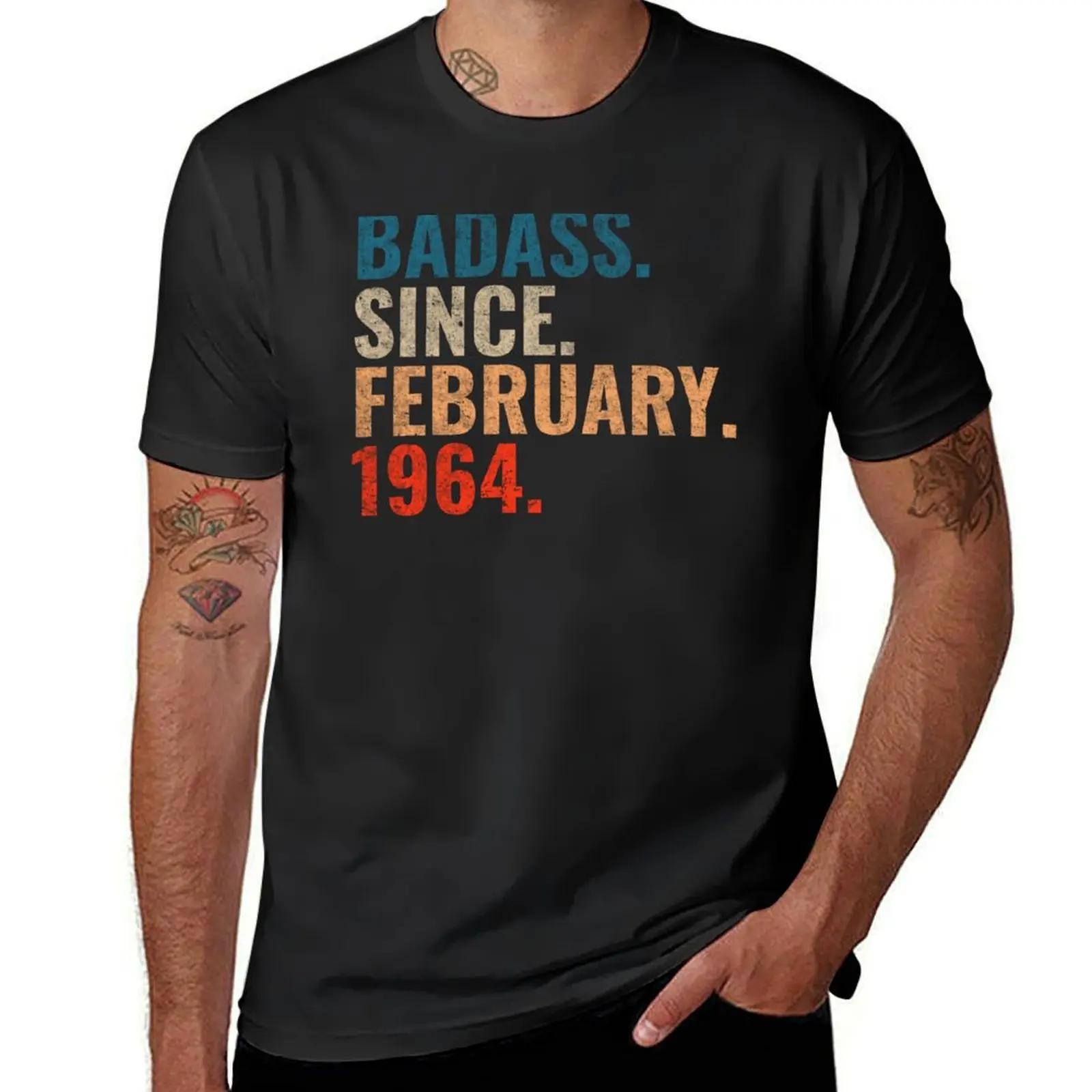 Badass since February 1964 Vintage 1964 February birthday gift distress design T-Shirt Aesthetic clothing t shirts men