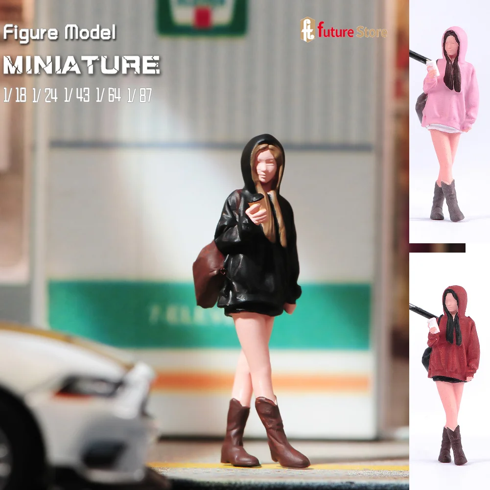 Miniature Figure 1/87 1/64 1/43 1/24 1/18 Beauty Girls Wearing a hoodie Diorama Doll Creative Scene Props Resin Model Decor