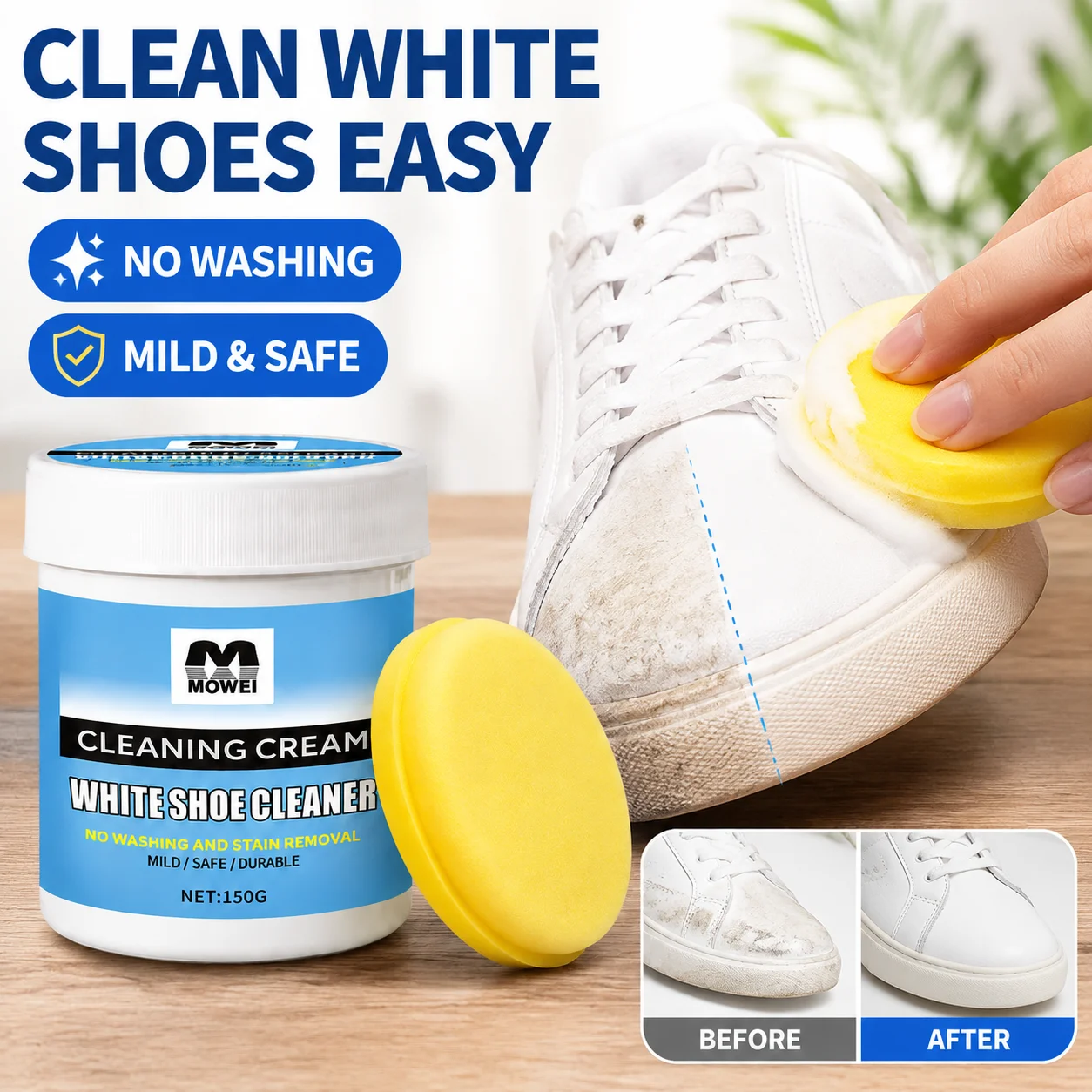 Sneaker Cleaner - ホワイトシューズクリーナー、強力な黄ばみ・汚れ除去剤、キャンバス、スニーカー、革製品、その他すべての白い靴用の美白剤