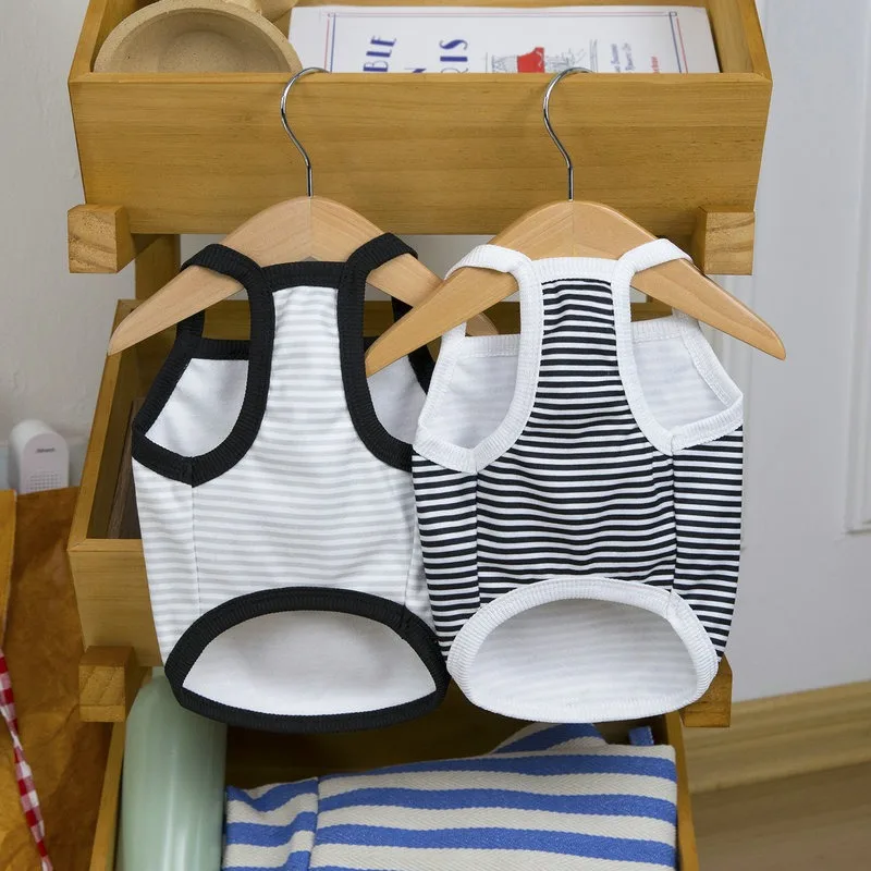 Pakaian anjing bergaris Teddy tipis musim panas kucing Bichon keren rompi Corgi anjing kecil lembut kamisol perlengkapan hewan peliharaan XS-XL