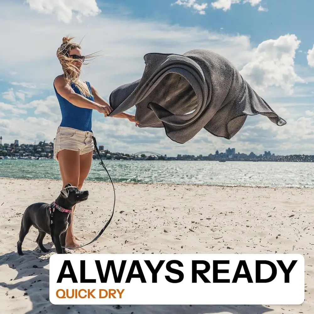 منشفة تجفيف الكلاب X-Large وغطاء مقعد السيارة، 71x59، سريع الجفاف، ألياف دقيقة ماصة، خفيفة الوزن، قابلة للغسل، تحمل 1.5 لتر، رمادي