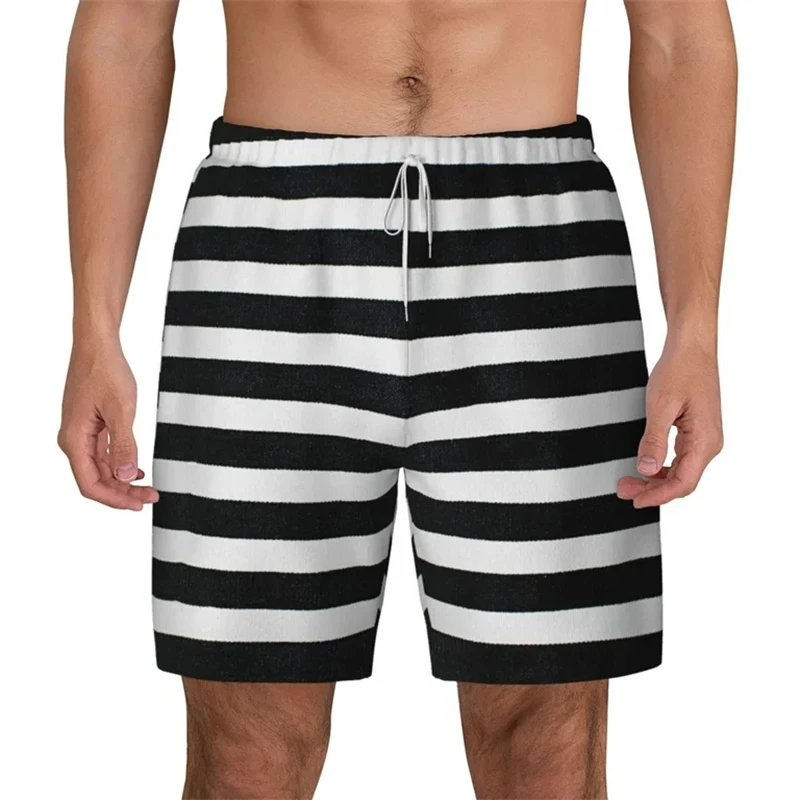 

Fashion Striped Graphic Beach Shorts For Men Summer Casual Daily Wear 3D Printed Short Pants Loose Breathable Simple Swim Trunks
