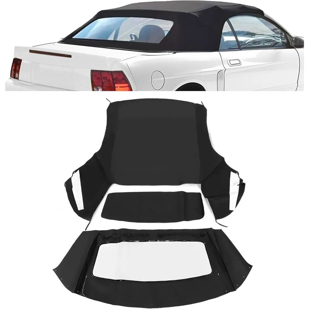 

Convertible Soft Top for 1994-2004 Ford Mustang - Black Sailcloth Roof with Plastic Window