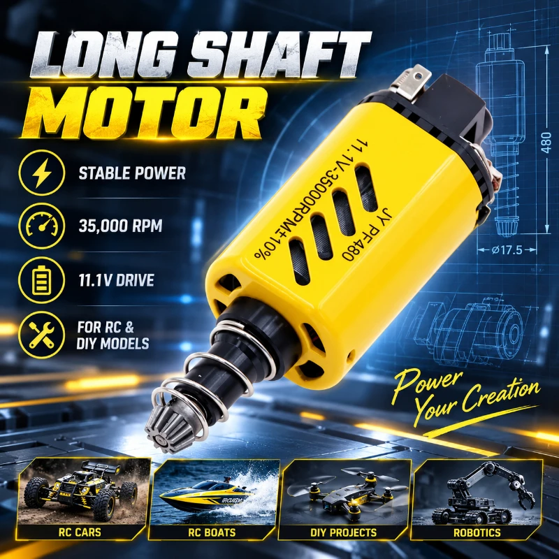 High Rotation 480 Long Shaft DC Motor 11.1V 35000RPM Magnetic High Torque Model Power Accessory