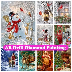 Christmas Snowman Tree 5D DIY AB Diamond Painting Mosaic Landscape Art Cross Stitch Rhinestones Handmade Craft Home Decor Gift