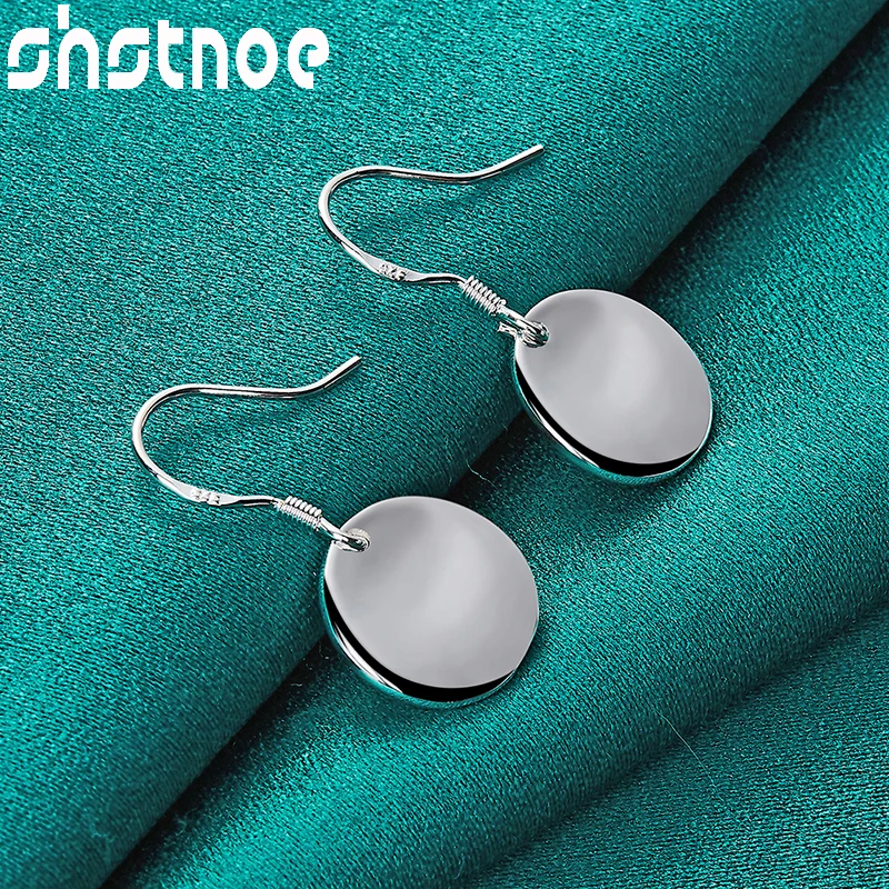 

SHSTONE 925 Sterling Silver Smooth Round Drop Earrings For Women Party Engagement Wedding Fashion Charm Jewelry Birthday Gift