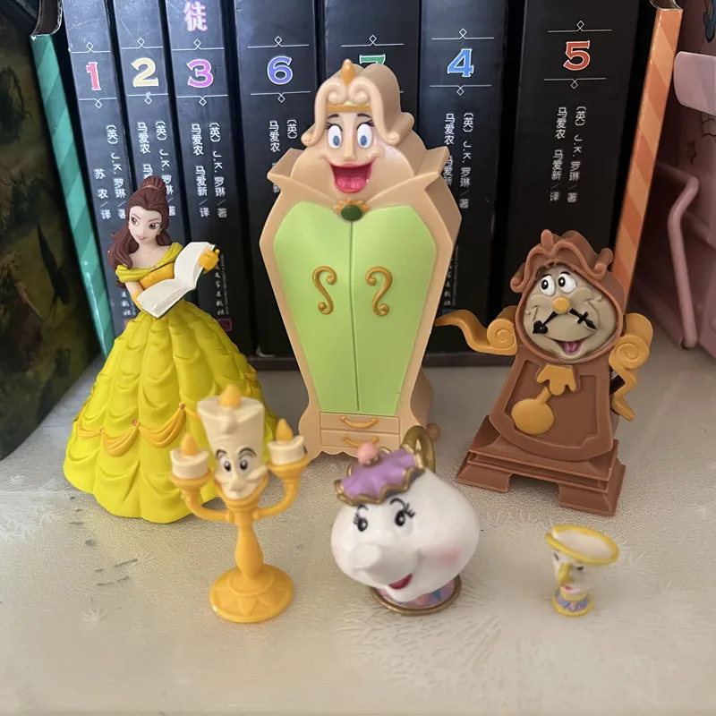 6PCS/lot  2-10cm   A rare set of Disney beauty and beast Princess Bell, teapot mother and son , wardrobe, clock and canlestick