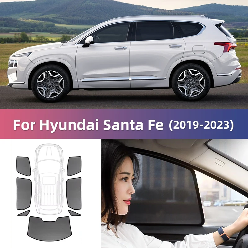 For Hyundai Santa Fe TM SantaFe 2019-2022 2023 Magnetic Car Sunshade Front Windshield Curtain Rear Side Window Sun Shades Shield