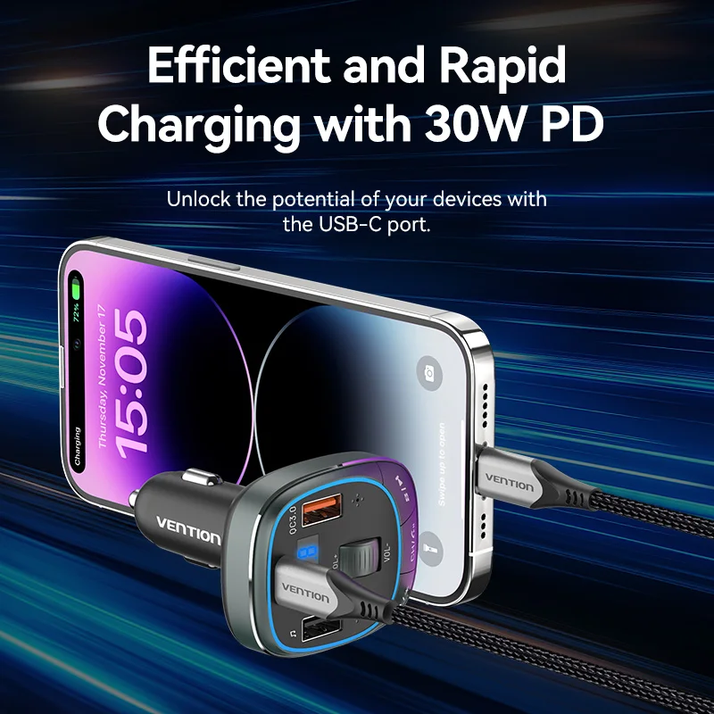 Vention FM Transmitter Modulator Car Wireless Bluetooth 5.0 USB Fast Charger Auto Aux Radio Mp3 Player Music Hands Free Car Kit