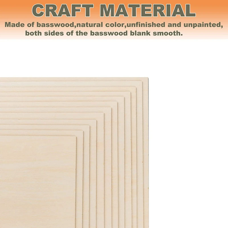 50Packs 4 X 4 Inch Unfinished Balsawood Sheets 1/16 Inch Thin Wood Sheets Craft Wood Board Plywood For Crafts