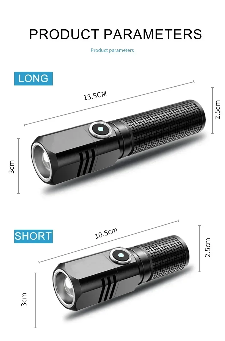 XHP50 LED USB C Rechargeable Mini 16340 18650 Battery Flashlight 1500lm Powerful Torch Can Be Closed with One Click