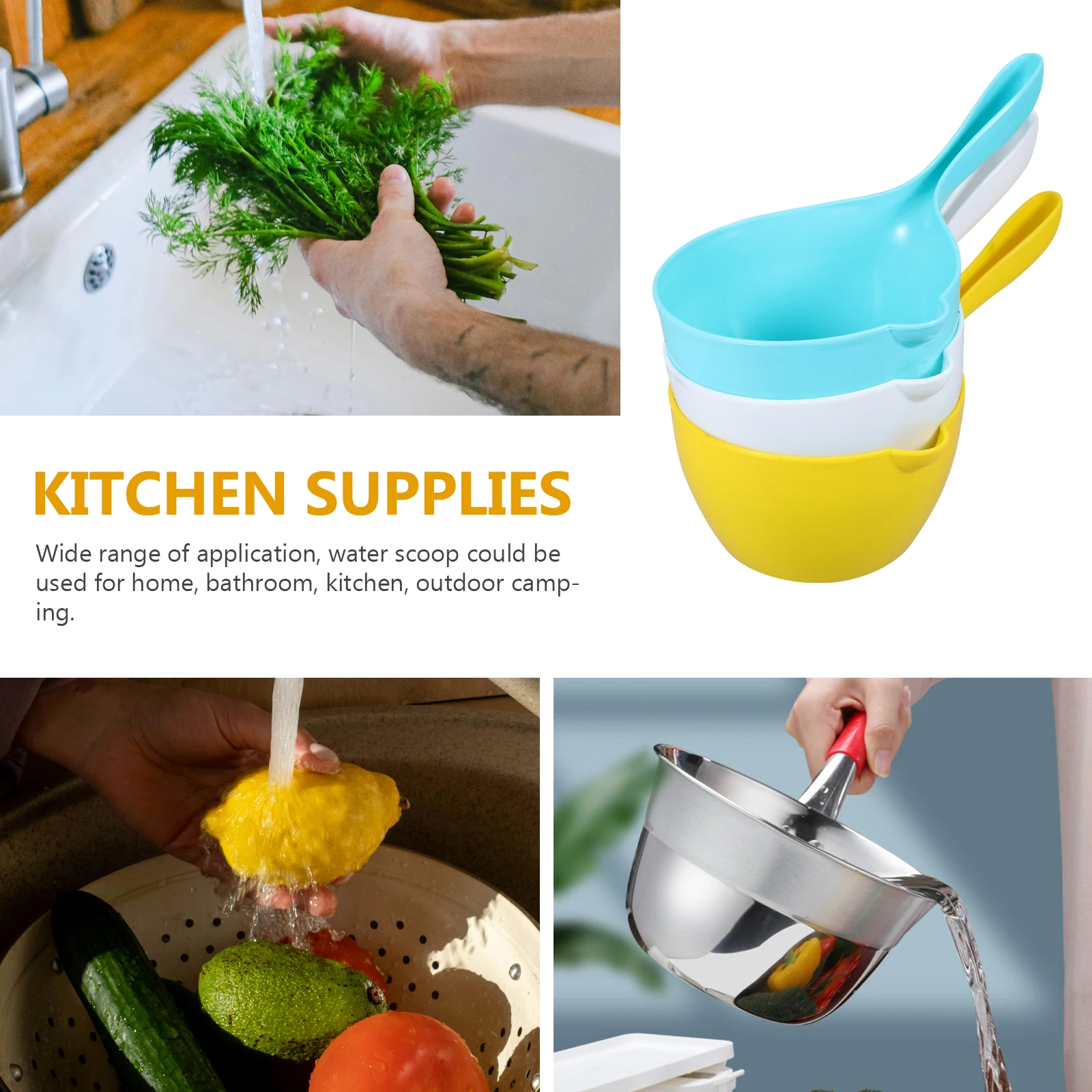 

3pcs Water Ladle Garden Bathing Scoop PP Plastic Multipurpose Kitchen Bathroom Camping Thick Long Handle Portable