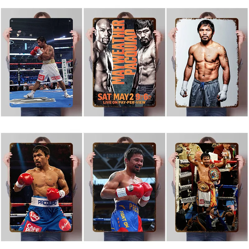 Manny Pacquiao Boxing Metal Posters Customizable Vintage Metal Signs Wall Art Retro Tinplate for Man Cave Office Decoration Home