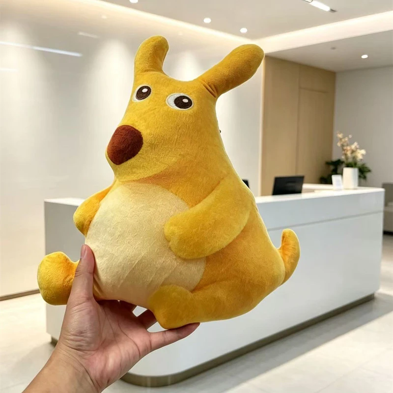 Kawaii Chubby Kangaroo Plush Pillow, Soft Fluffy Yellow Sitting Kangaroo Stuffed Animal, Cute Animal Plushie for Gifts.