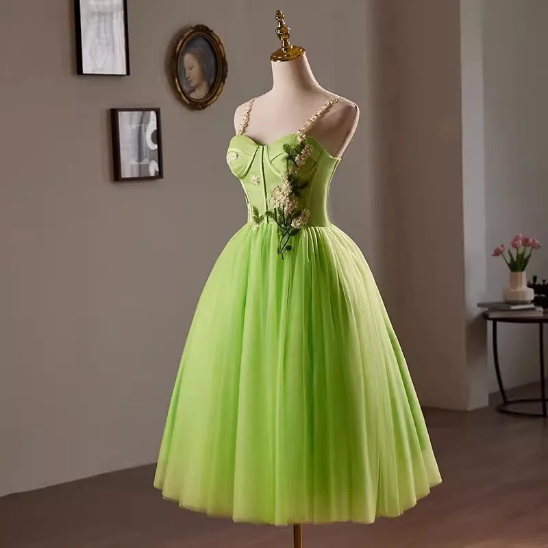 Robe de Bal Verte sur Mesure, à Bretelles Spaghetti, à Lacets, Bouffante, pour Occasions Formelles, ixde Mariage, Cocktail, Nouvelle Collection