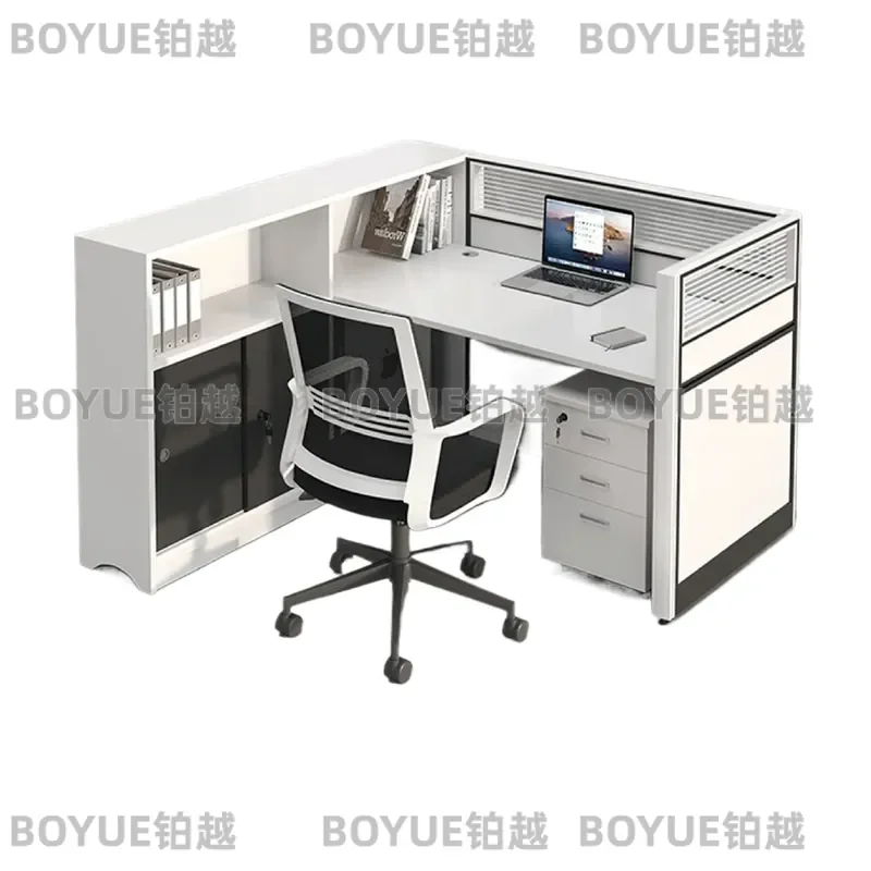 for Single Simple Screen Desk Office Staff Partition Workstation with Side Cabinet Bookshelf Locker Home Computer