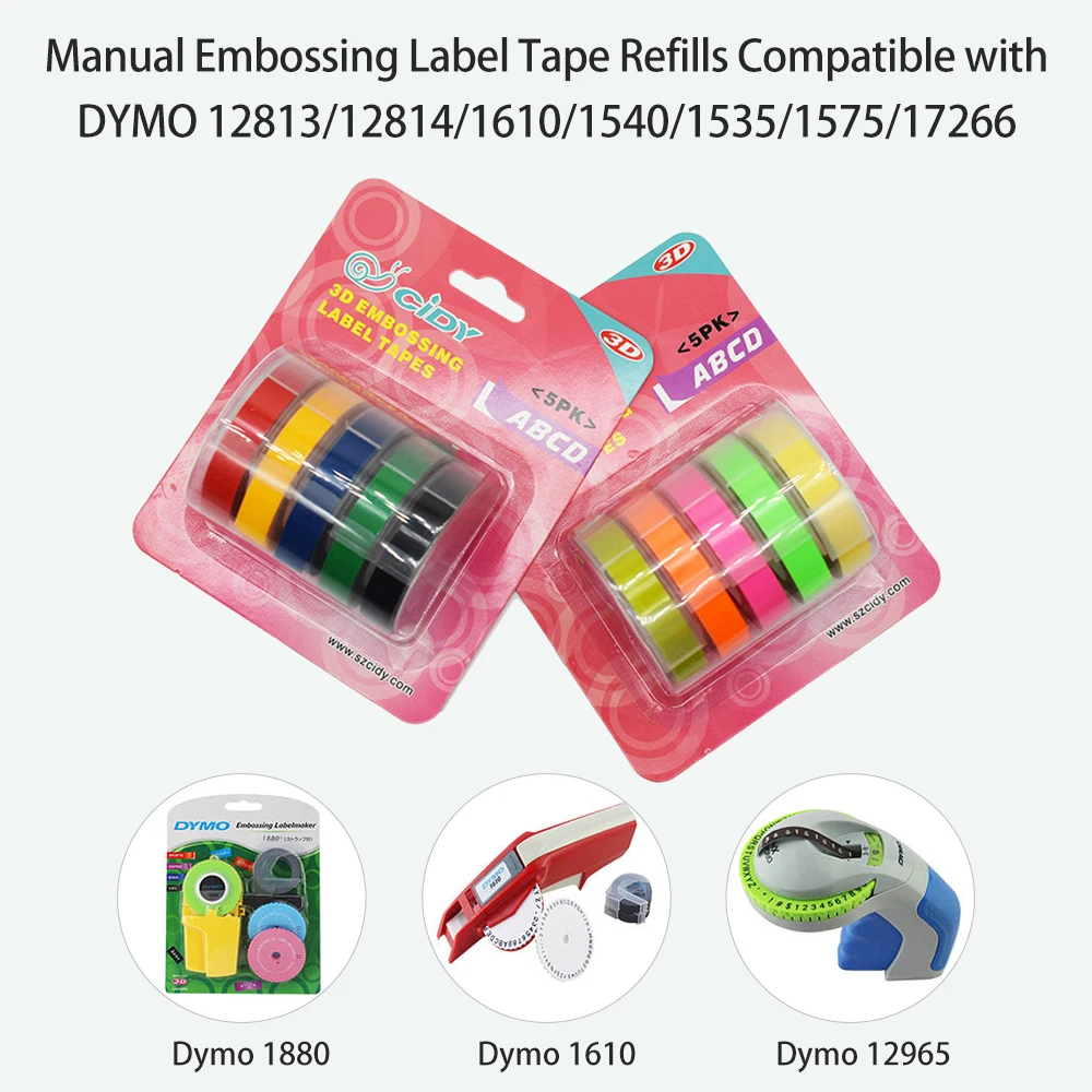 【Sale】5 Pack Replacement for Label Maker Refills 9mm*300cm/Roll for DYMO 12813/12814/1610/1540/1535/1575/17266