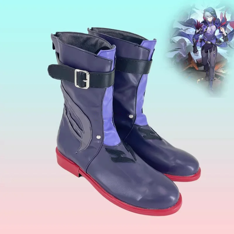 Moze Cosplay Shoes Game Honkai: Star Rail Moze كعب مسطح حذاء رجالي للهالوين أزرق من جلد البولي يوريثان حذاء كوسبلاي للرجال