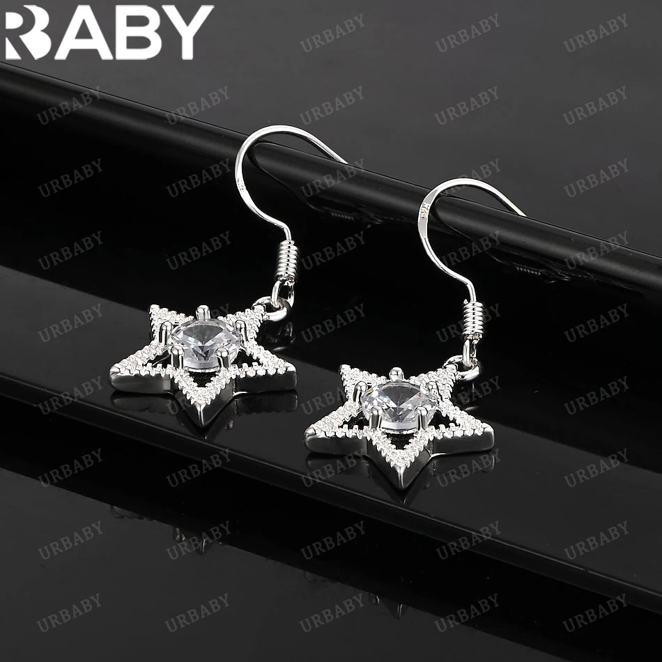 

URBABY 925 Sterling Silver Earrings Zircons Star Drop Earrings For Women Jewelry Fashion Party and Daily Wear