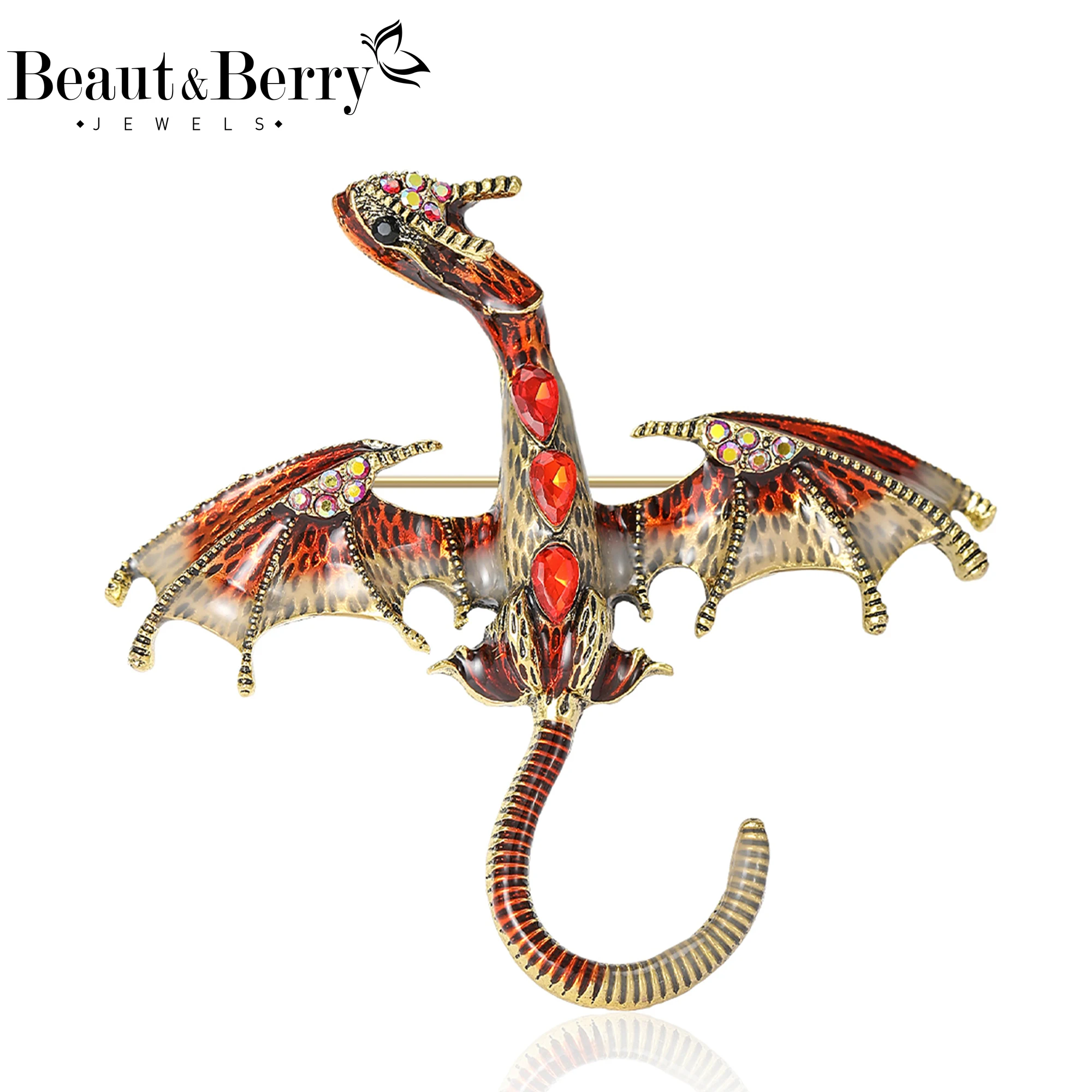 

Beaut&Berry Luxury Enamel Dragon Brooches for Women Rhinestone Animal Pins Friends Party Gifts Banquet Jewellery Accessories